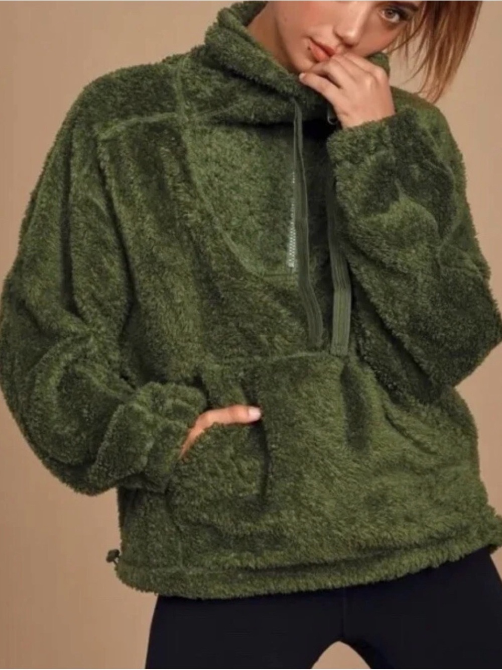 Free People Sweater Womens XS Big Sky Green Half Zip Pullover Fuzzy
